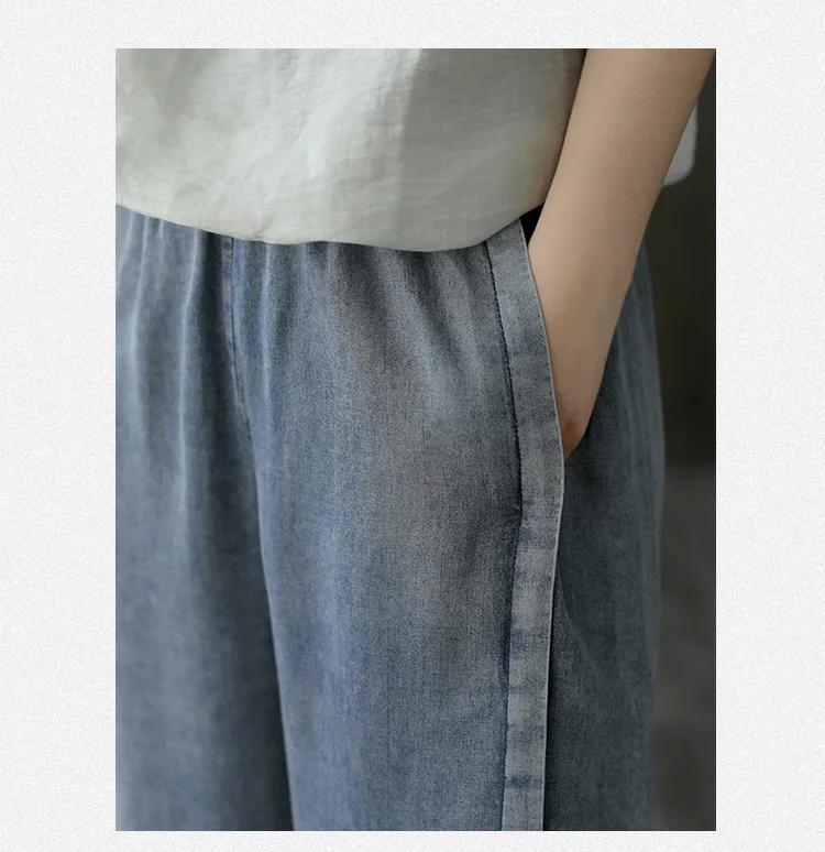 cargo pants for women 2022 Spring Summer New Arts Style Women Elastic Waist Loose Tencel Denim Wide Leg Pants Split Design Vintage Jeans RV708 cigarette pants