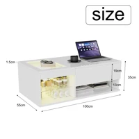 Table basse moderne Fangange avec dessus relevable et éclairage LED RGB, table basse blanche brillante avec tiroir de rangement et vitrine en verre, table multifonctionnelle pour salon 100x55x35cm 3