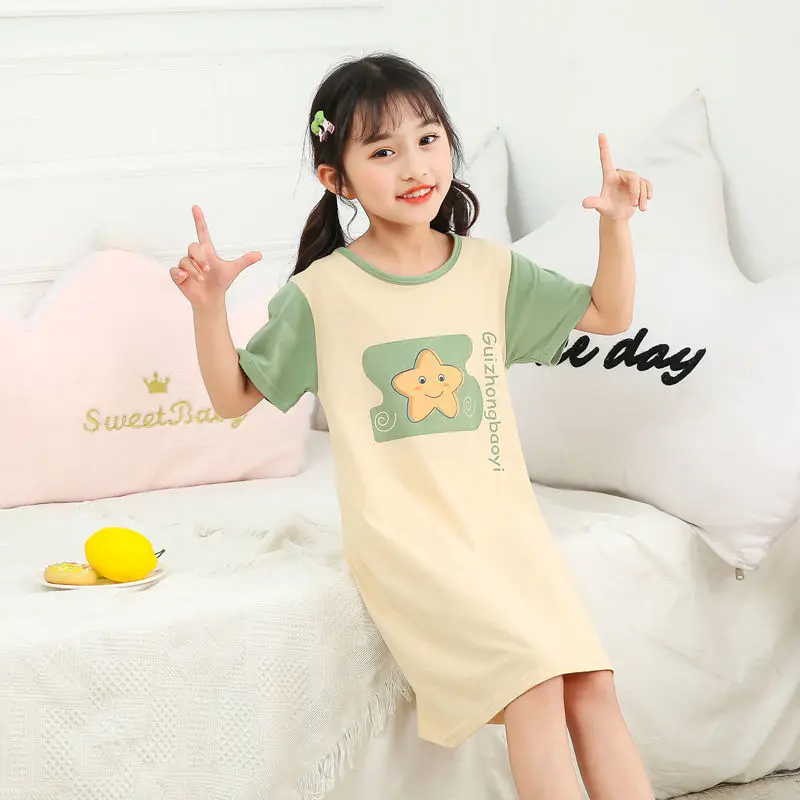 pajama sets couple	 Lovely Cute Cotton Girls Nightgowns Children Sleepwear Pajamas Kids Homewear Teen Girls Clothes Child Nightdress Summer Dress nightgowns baby