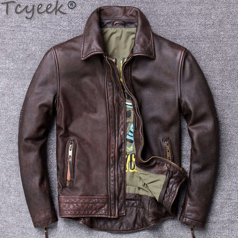 

Real Leather Jacket Men New First Layer Cowhide Leather Coat Men's Casual Slim Short Leather Jacket Lapel Tide Motorcycle Cloth