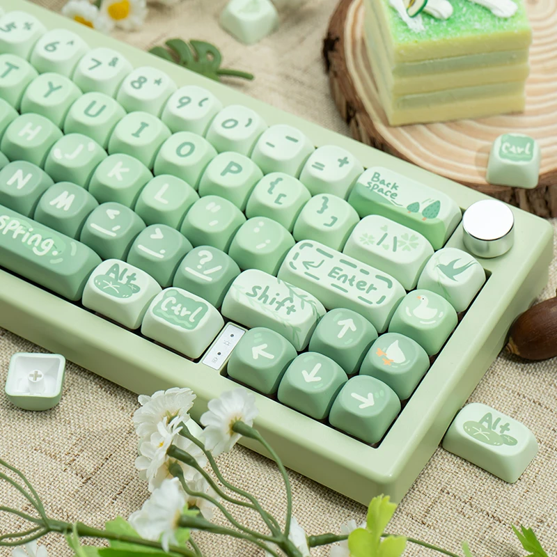 

Spring Tour Theme Keycap Set MOA Profile Matcha Milk Green PBT Material Dye Sublimation Fit 61%-108% Mechanical Keyboard Keycaps