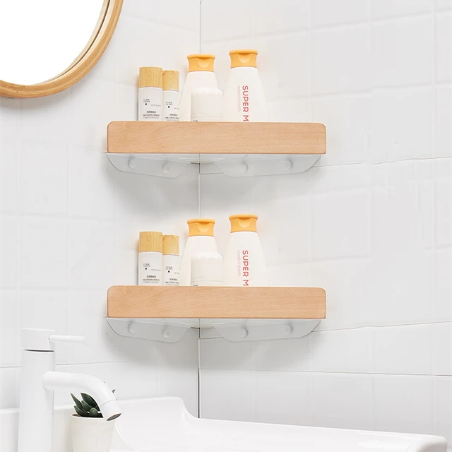 Solid wood shelf, non-perforated shelf, bathroom toilet wall-mounted  triangular waterproof storage rack - AliExpress