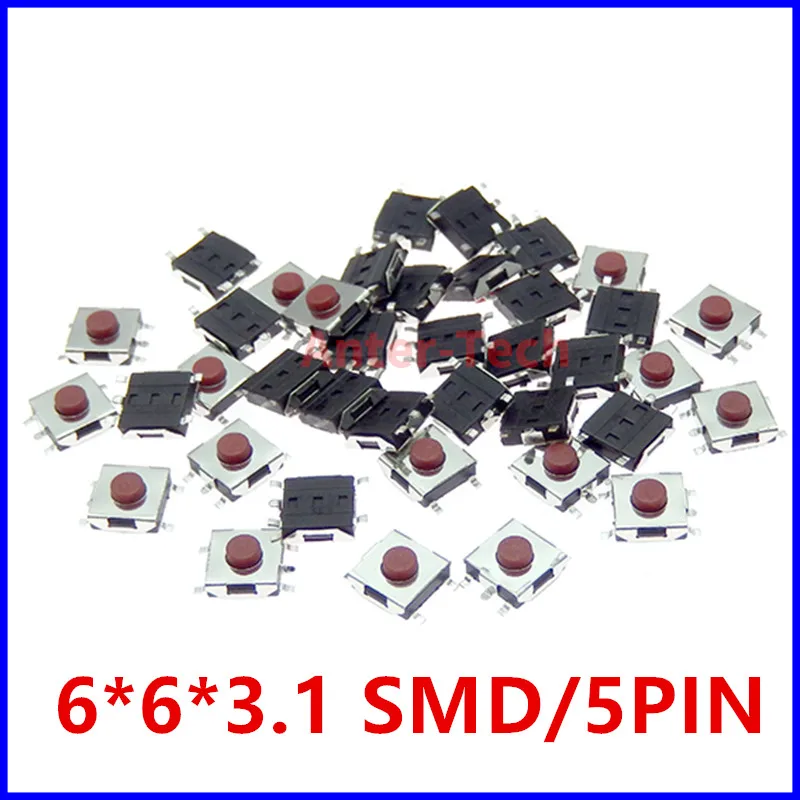 Фото 20/100 шт. 6*6*2,5/3,1/3,7 мм SMD переключатель, 4/5-контактный сенсорный микропереключатель, кнопочные переключатели, красный тактовый переключатель 6X6 №5