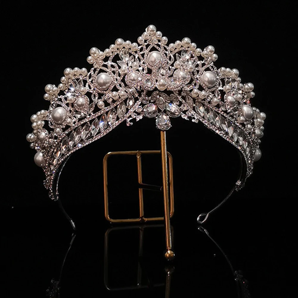 

Luxury Elegant Wedding Hair Tiara Pearl Rhinestone Fashion Bridal Crown Diadem Headband Hair Accessories Headdress Head Jewelry