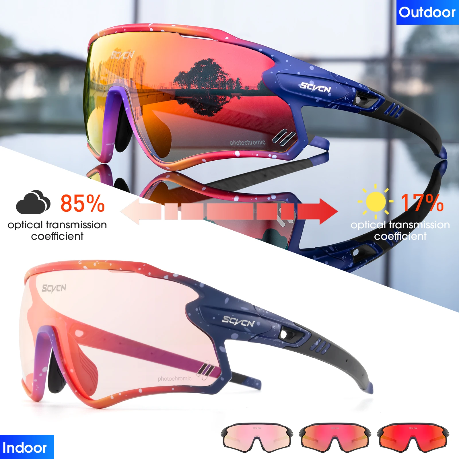 SCVCN Photochromic Bicycle Sunglasses Men Women Sport Runing