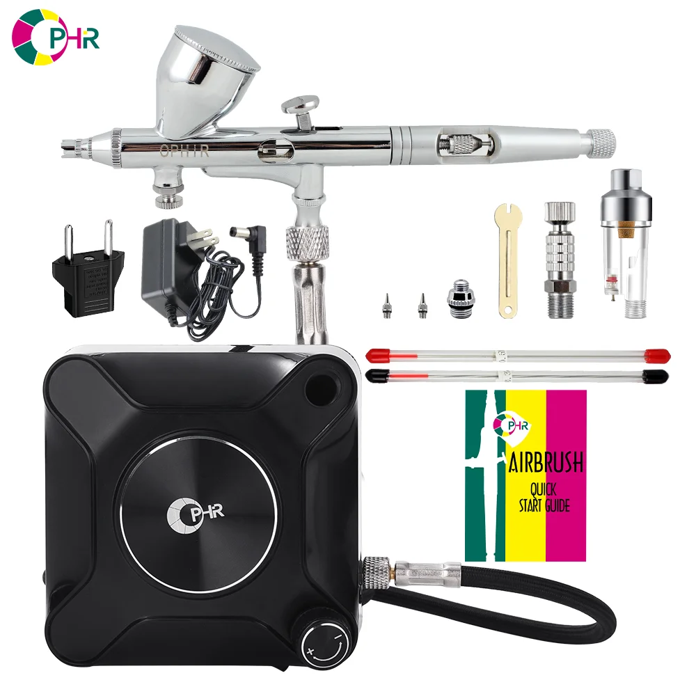 OPHIR Dual Action Airbrush Compressor Kit for Nail Airbrush Model Cake Car Shoes Painting 0.2mm 0.3mm Airbrush for Choose AC045 ophir 0 3mm dual action airbrush gravity paint gun dc 12v air compressor kit