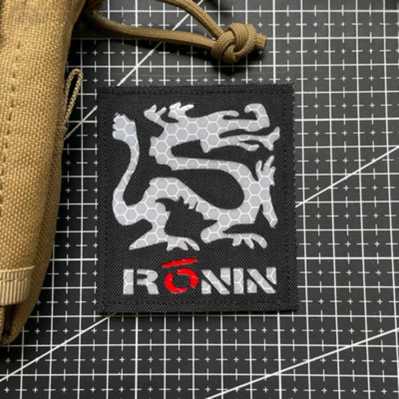 

Ronin Dragon Logo Patch Tactical Morale Badge Black Dragon Reflective Armband Hook and Loop Patches for Clothing Emblem