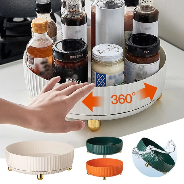 360 Rotation Non-Skid Spice Rack Pantry Cabinet Turntable with Seasoning  Storage Box Rotating Organizer for Kitchen Condiment