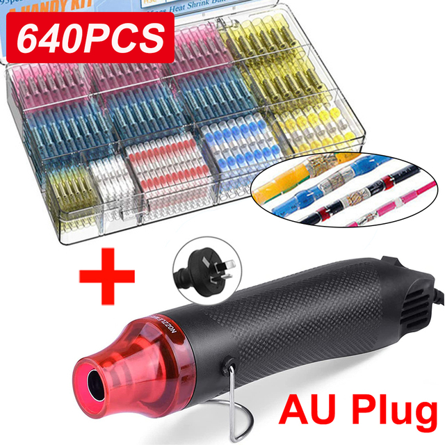 Waterproof Heat Shrink Butt Crimp Terminals Solder Seal Electrical Wire Cable Splice Terminal Kit with Hot Air Gun