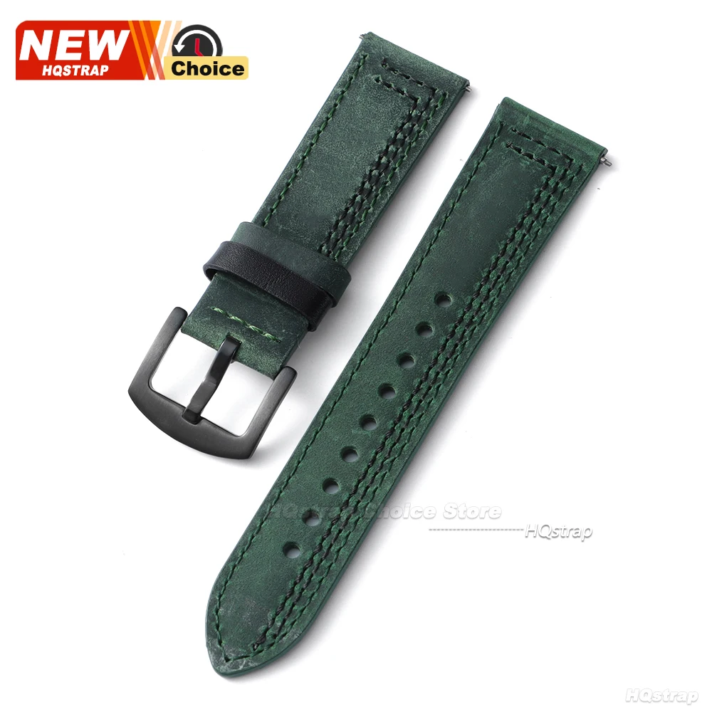 Premium Leather Smartwatch Band with 7-Stitch Design and Quick Release - Crazy Horse Collection, Available in 22mm and 20mm Sizes