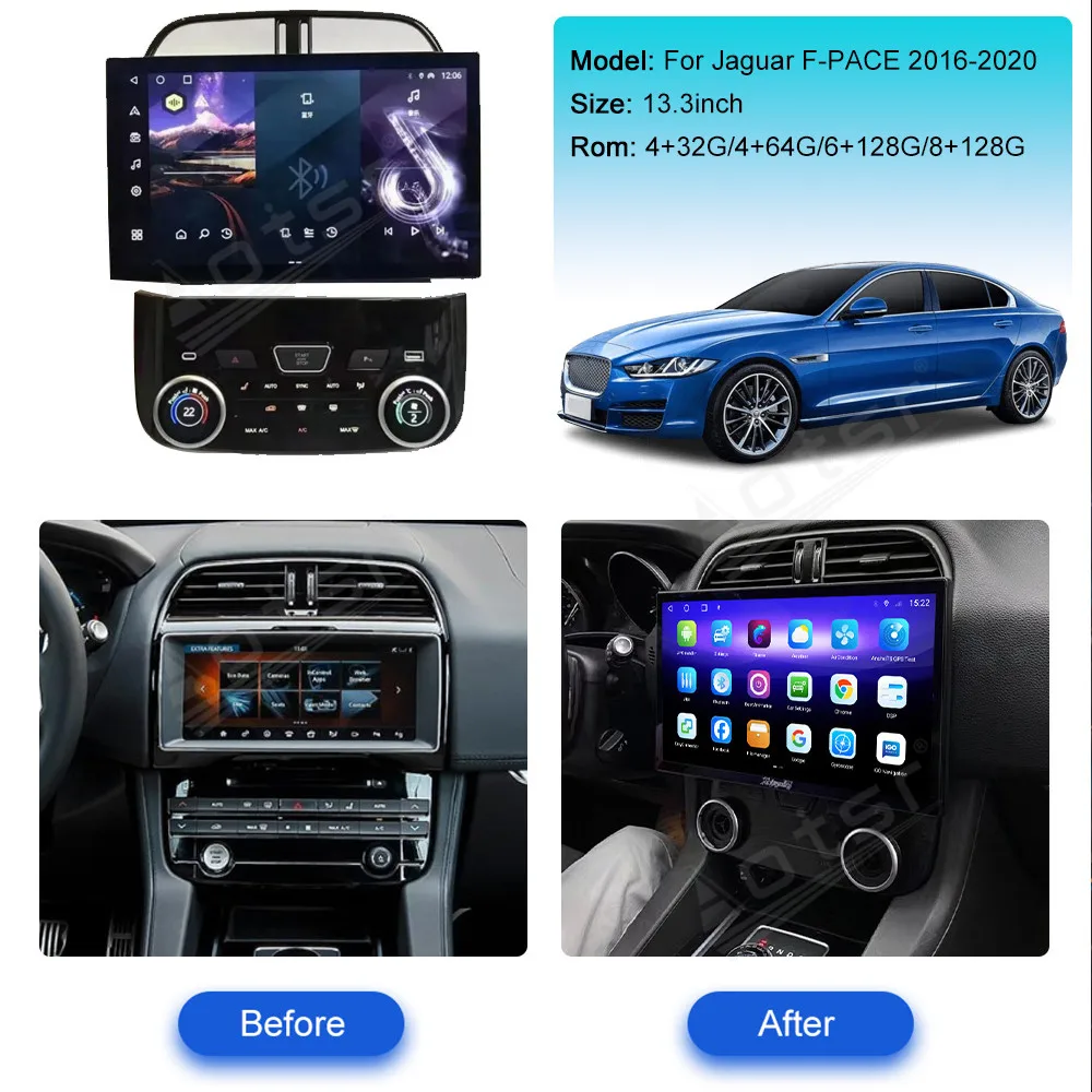 

13.3" For Jaguar F-PACE 2016-2020 Car Radio DVD Multimedia Video Player Stereo Auto GPS Navigation Carplay GSP DSP 5G WIFI