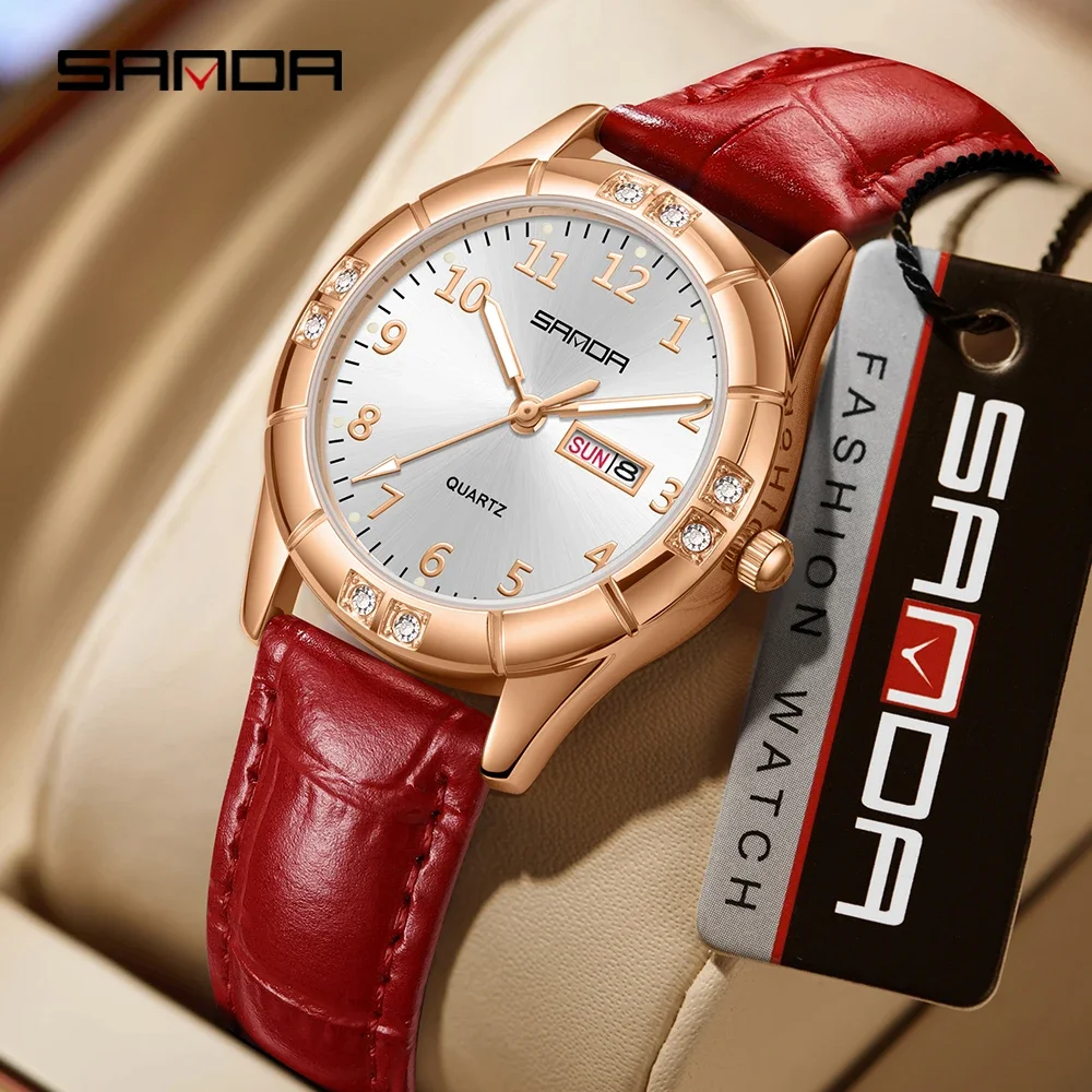 Elegant Korean Vintage Leather Quartz Watch for Women - Waterproof with Luminous Diamond Accent