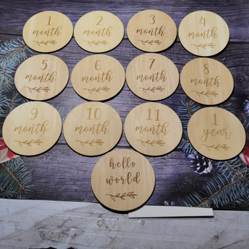 

13 шт. детские деревянные открытки для новорожденных, карты для записи ежемесячного роста, памятные открытки ручной работы для