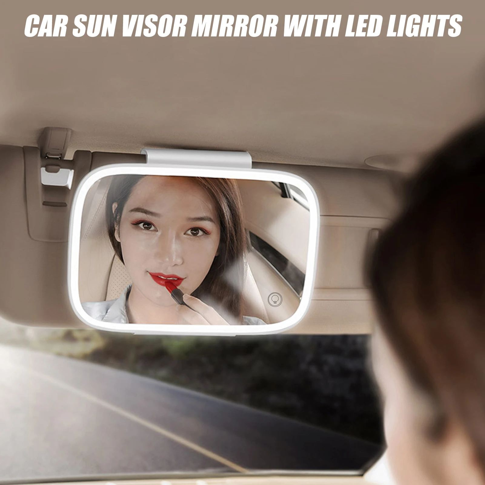 Car Sun Visor Vanity Mirror, Rechargeable Makeup Mirror with LED Lights, Dimmable Clip-on Rear View Sun-Shading Cosmetic Mirror