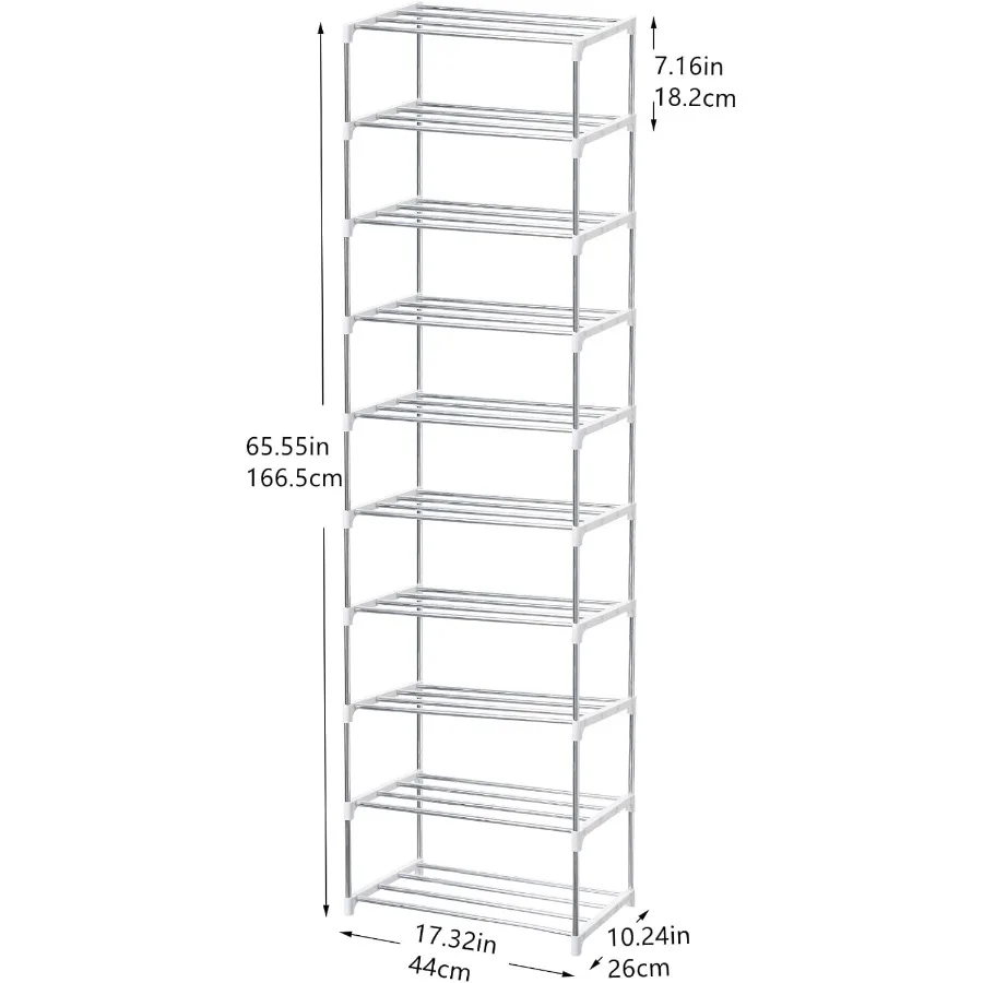 Stackable Small Shoe Rack Entryway Hallway and Closet Space Saving Storage and Organization 10Tier White