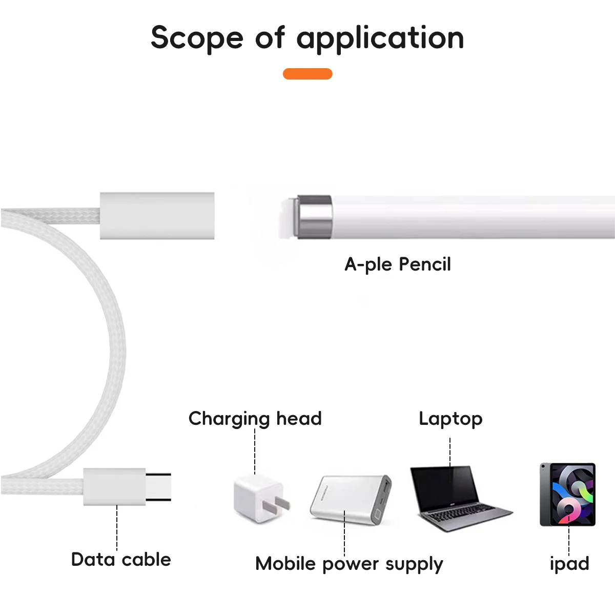 Apple Pencil Charging Cable - Stylus Pen Charger with USB-C to Lightning Connector Extension (0.5m/1m)