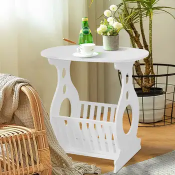 Nordic Round Coffee Table Tea Table Desk Home Living Room Storage Rack Bedside Table Two Layers Round Edge Storage Shelf Tables