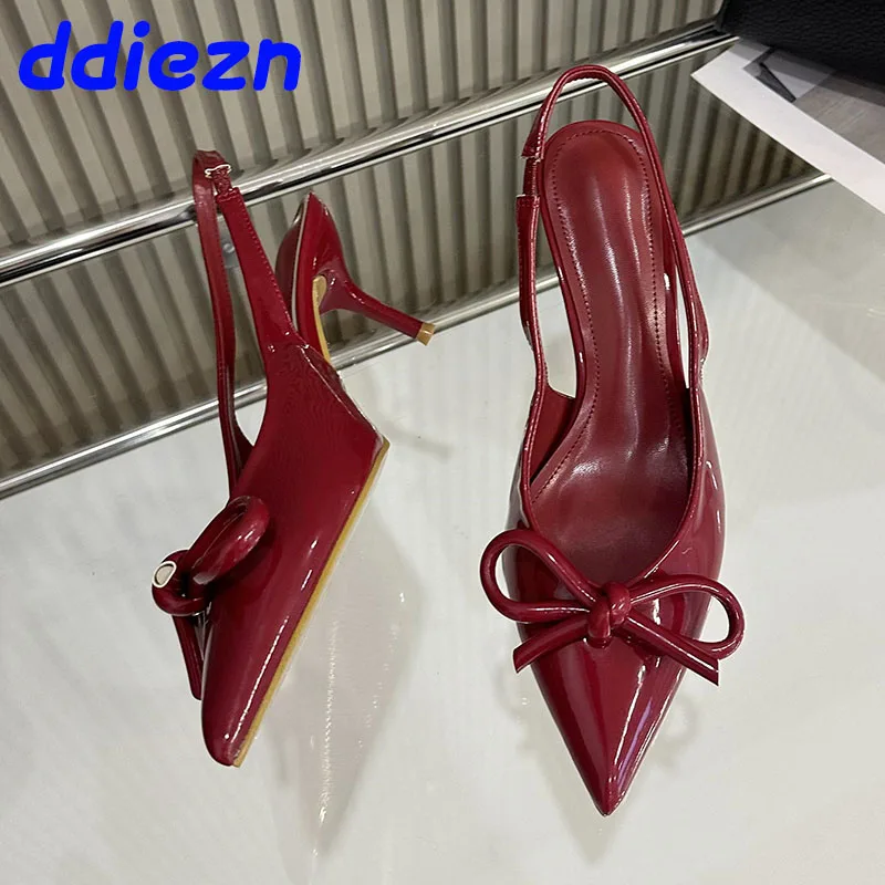 Red Footwear Slingbacks Ladies Heels Shoes Fashion Butterfly-Knot Female Pointed Toe Women High Heels Pumps Shoes New In 2025 2