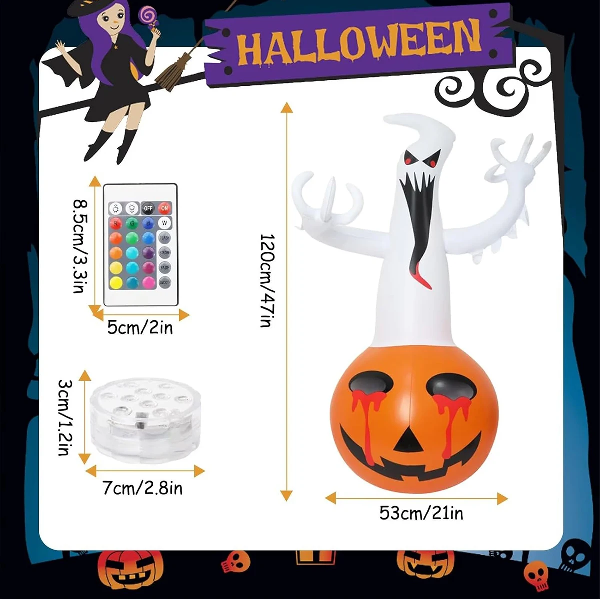 Inflatable Pumpkin Ghost Halloween Decorations Battery Powered With LED Lights Outdoor Holiday Decorations PVC Material For Home 2