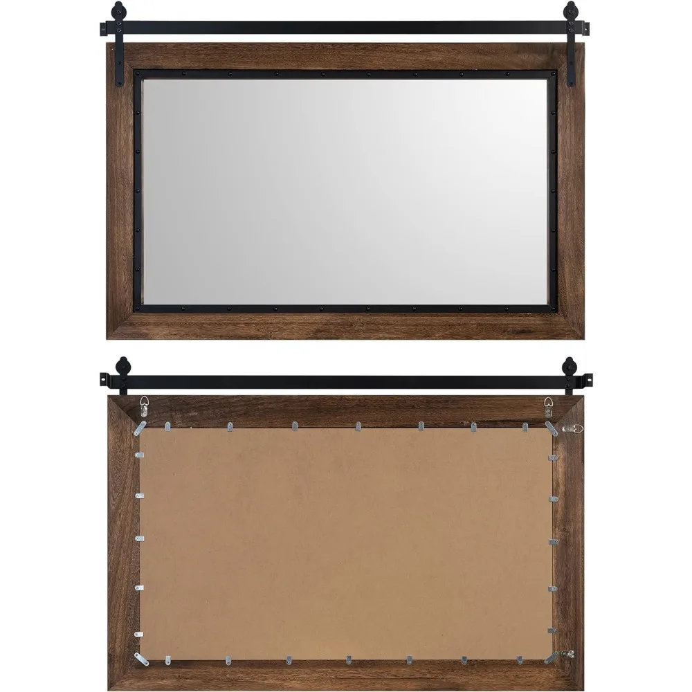 48"x30" Rustic Bathroom Mirror, Wood Frame Wall Mirror, Wooden Mirror for Living Room Bedroom Entryway Wall D&eacute;cor