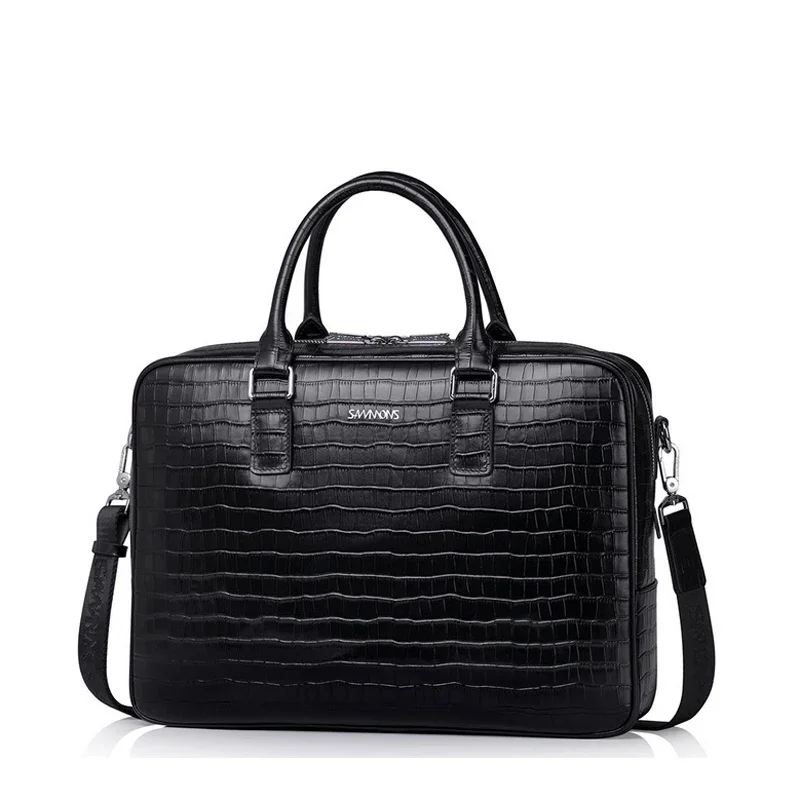 

Fashion Luxury Quality Real Leather Handbag Business Men's Briefcase Leather Alligator Pattern Shoulder Bag