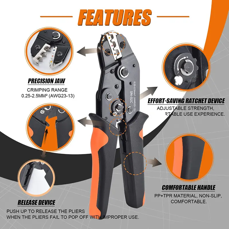 Assorted Spade Terminals Insulated Cable Connector Electrical Wire Crimp Butt Ring Fork Set Ring Lugs Rolled Crimping tool Kit image 3