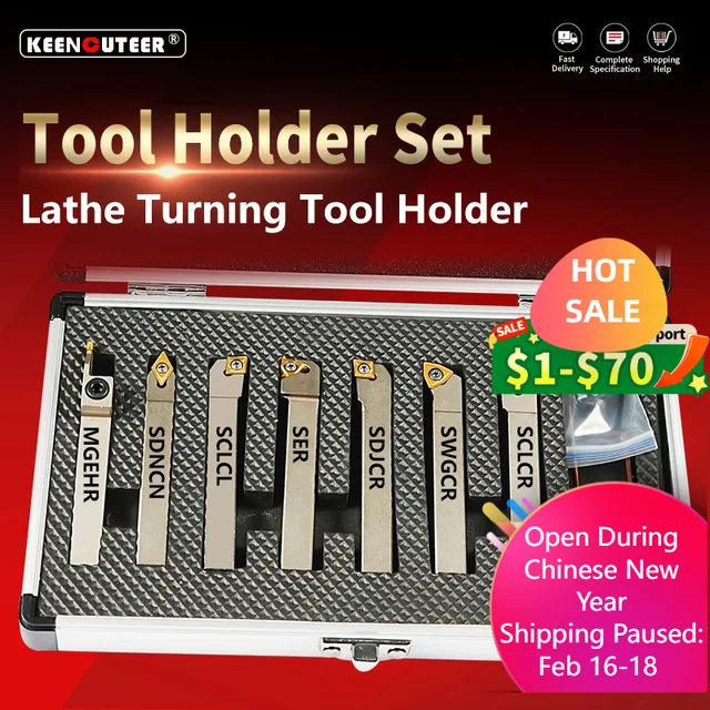 ชุดดอกกัดกลึง 7 ชิ้น พร้อมเม็ดมีดคาร์ไบด์ 1/2 นิ้ว (MGEHR, SDJCR, SWGCR, SCLCR, SER, SCLCL)  ดอกกัด CNC สำหรับงานตัด รุ่น HOT 1