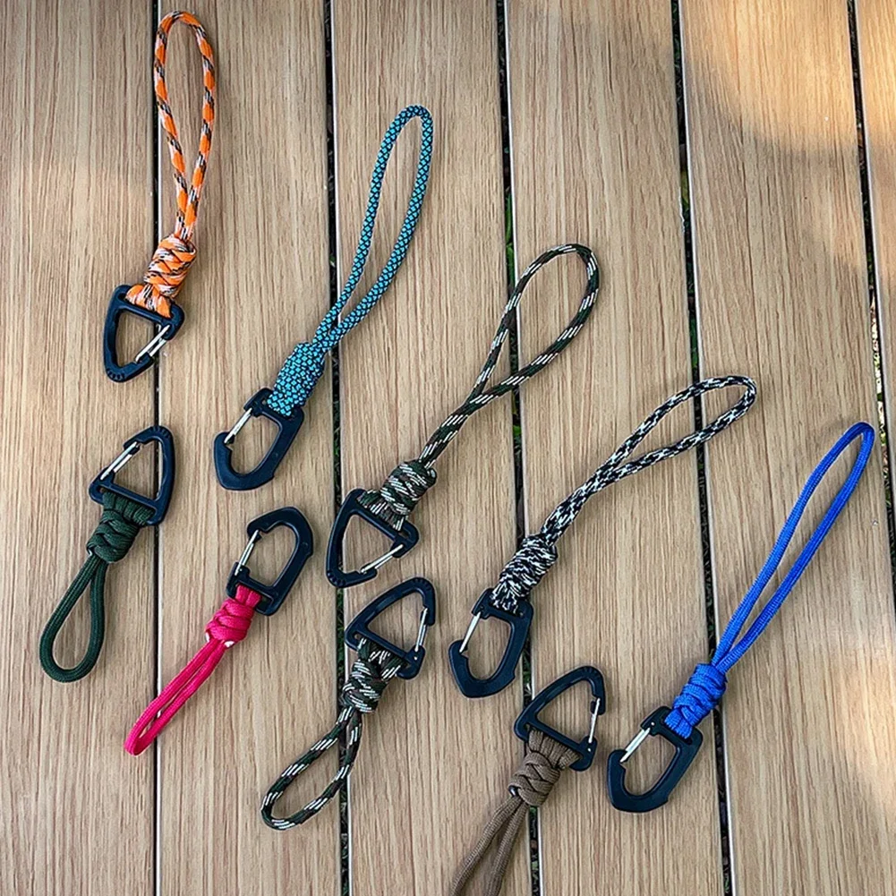 1Pc Paracord Keychain Braided Nylon Lanyard Metal Triangle Buckle Keychain High Strength Parachute Cord Carabiner Random Color