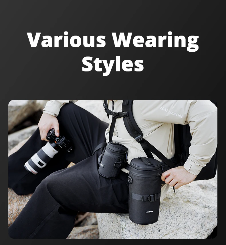NEUE AMBITFUL Kameraobjektivtasche Kordelzugtasche mit S M L XL Größe für Canon Sony Nikon DSLR Kameraobjektiv-Fasshülle mit Haken – Detail 23