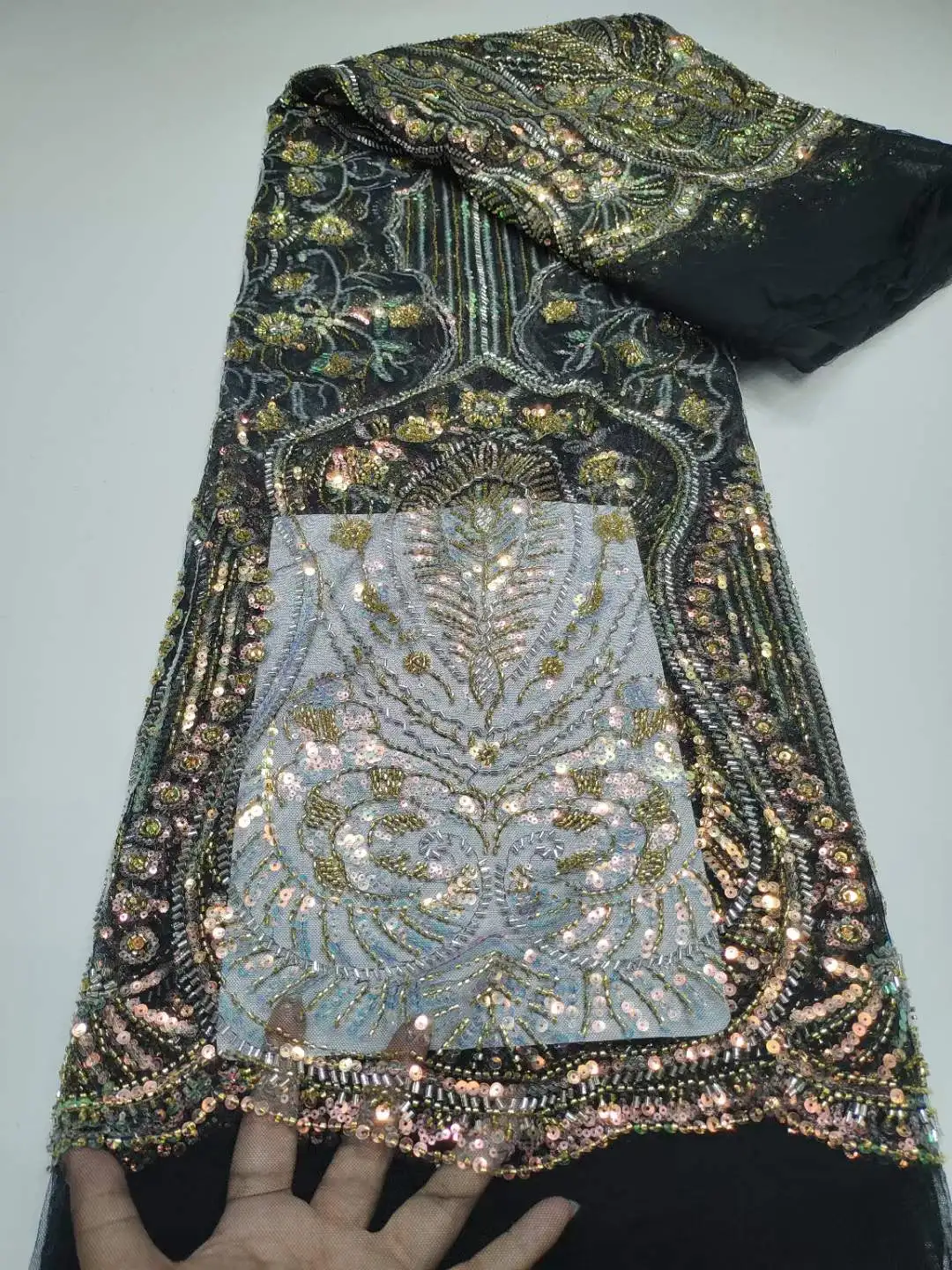 

Новинка 2023, роскошная элегантная кружевная ткань с Африканской вышивкой и бисером, ткань для свадебного платья