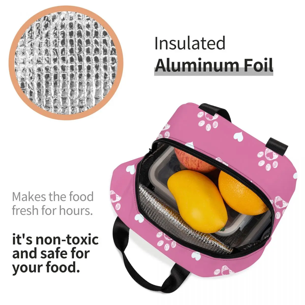 Cute Animal Paw Heart Lunch Bags Waterproof Insulated Oxford Cooler Bags Thermal Picnic Tote for Women Kids