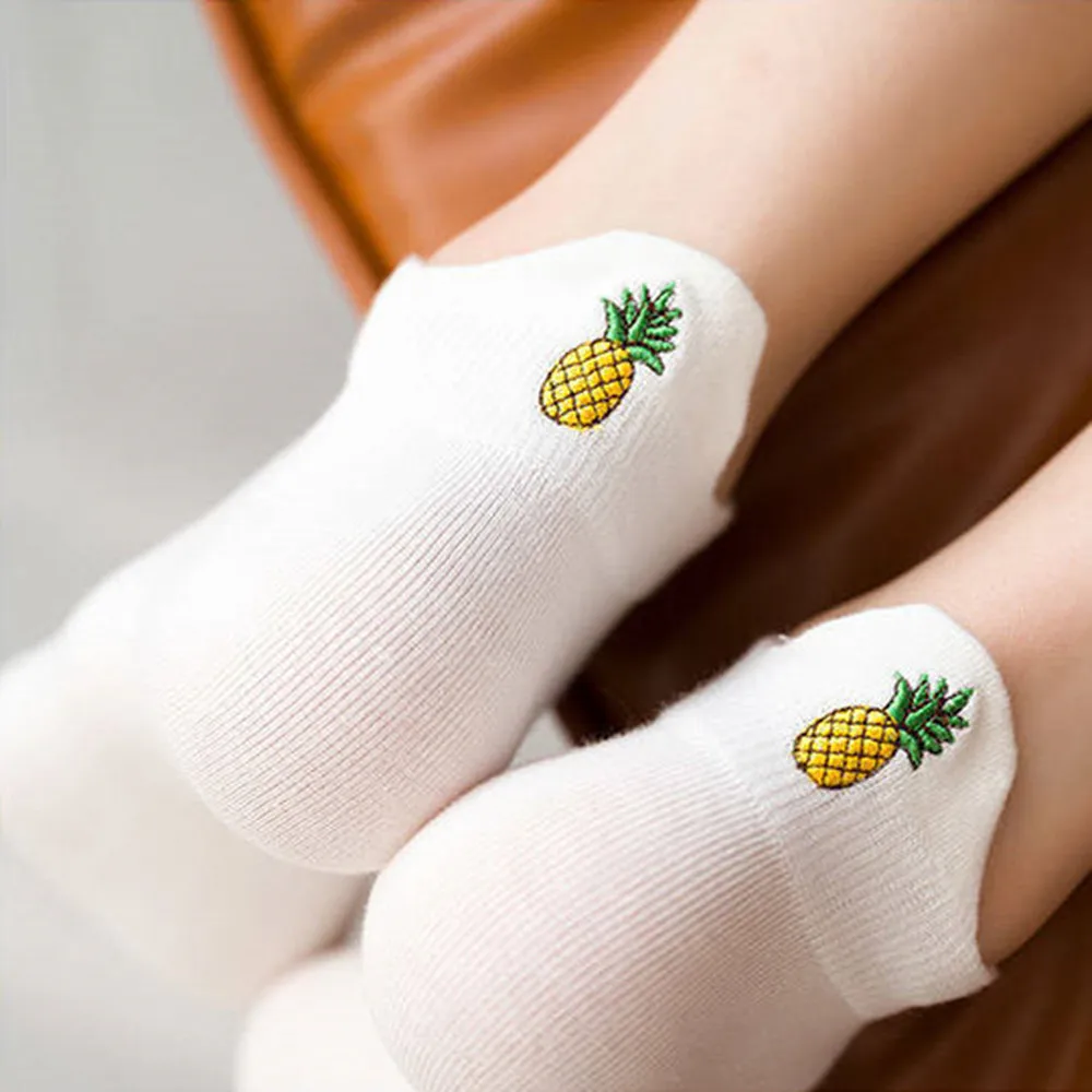 Women Socks Casual Solid White Socks Women Embroidery Fruits Avocado Strawberry Watermelon Banana Short Socks Summer Harajuku Ankle