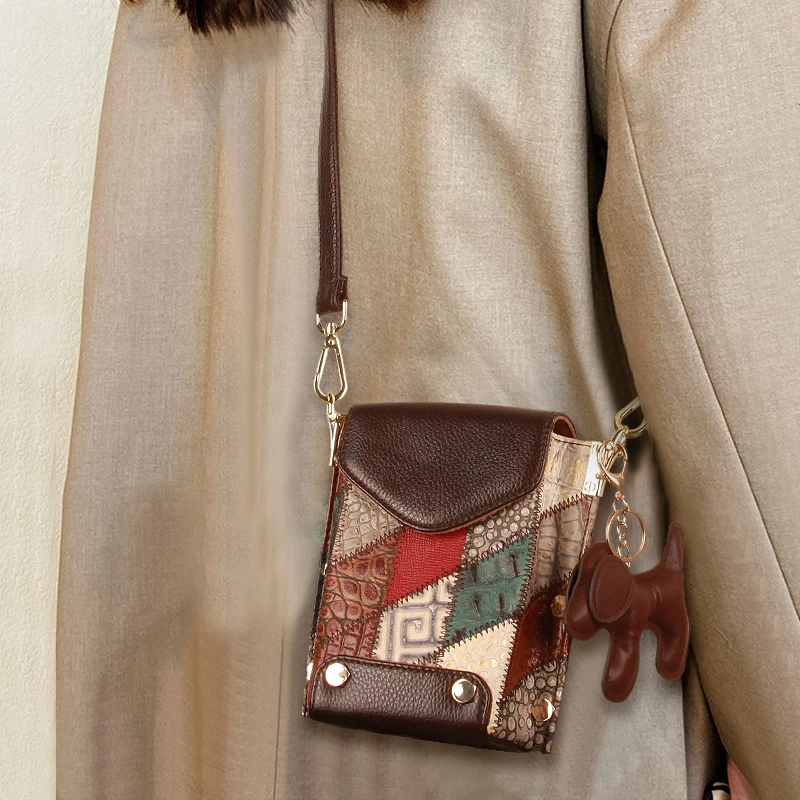 Vintage Shoulder Bag for Women Cowhide leather Phone Pocket Designer Causal Retro Crossbody Bags Women Purses and Handbags