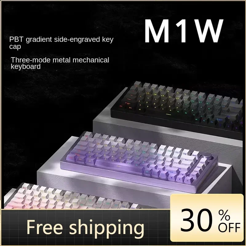 

M1W игровая механическая клавиатура, Беспроводная Bluetooth клавиатура с горячей заменой, трехрежимная механическая клавиатура, RGB градиент, прокладка, клавиатура