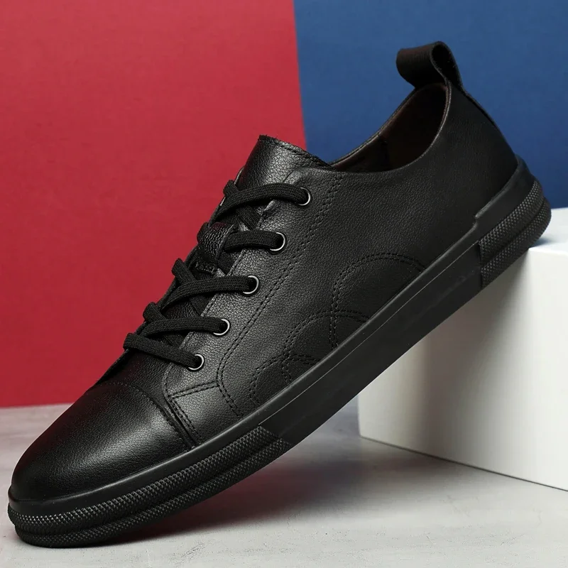 

Новинка 2023, модная кожаная дизайнерская черная и белая Роскошная брендовая повседневная обувь, модная мужская прогулочная обувь, мужские кроссовки на шнуровке