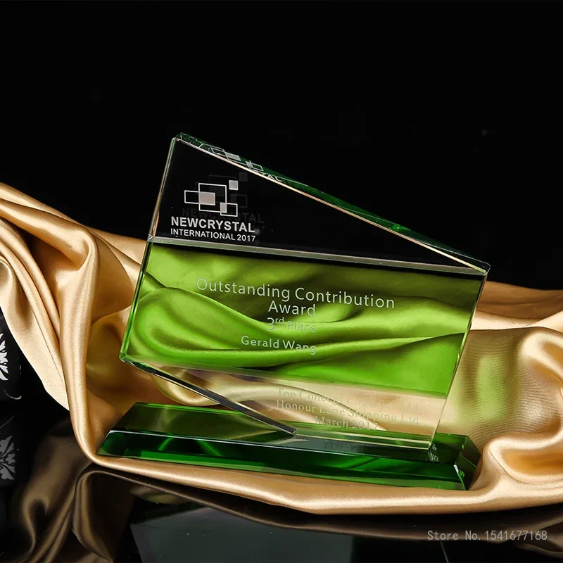 Customized Crystal Trophy, Can be Engraved, Sports Movie, Annual Meeting Award Souvenir, Green, Blue, Custom Home Decor, 1Pc