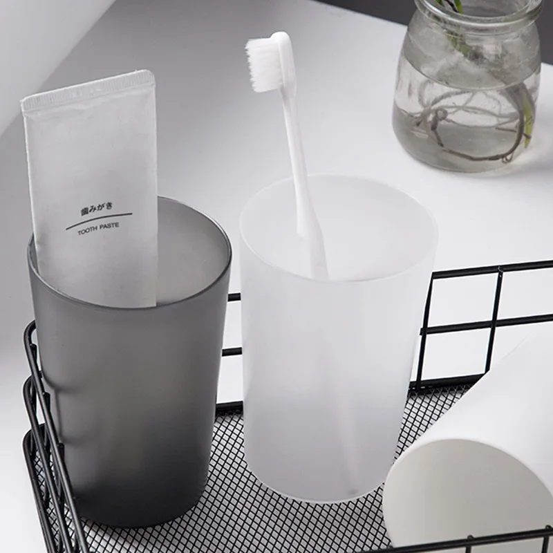 4pcs Solid Color Simple Toothbrush Plastic Mouthwash Cup, Bathroom Accessory_voghion.com