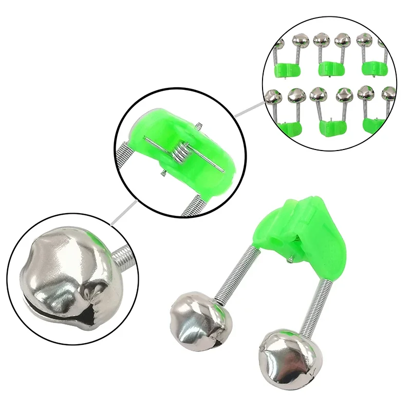 Fishing Bite Alarm OUTKIT 5pcs/lot Fishing Bite Alarms Fishing Rod Bell Rod Clamp Tip Clip Bells Ring Green ABS Accessory