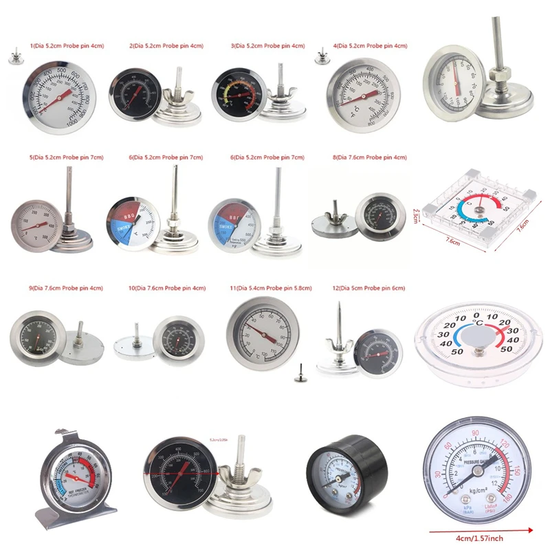 Stainless Steel Metal Grill Meat Thermometer Dual Dial Temperature Gauge Gage BBQ Cooking Food Probe Household Kitchen Tools