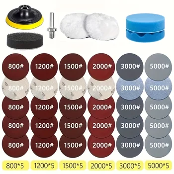37 pezzi di kit per riparazione e ripristino fari, disco per lucidatura per auto da 3 pollici 75 mm, tampone per lucidatura in spugna di cera per auto con carta vetrata