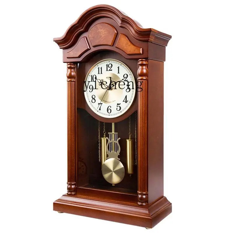 

Solid Wood Clock Hourly Chiming Pendulum Clock Living Room Mute Chinese Desk Clock European Retro Large