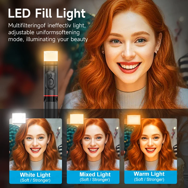 2026 NUOVO Q12S Asta selfie wireless pieghevole Monopiede Bluetooth con telecomando e luce di riempimento Treppiede per iPhone e Android_voghion.com