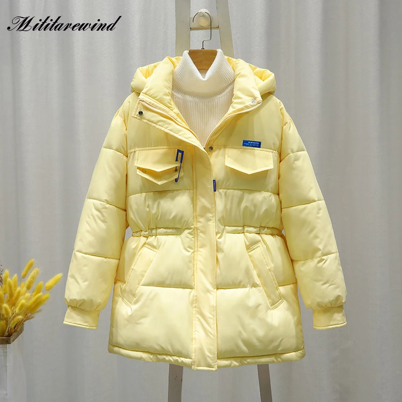 

Casual Loose Winter Parkas Coats Women Solid Zipper Hooded Pockets Streetwear Thicken Warm Slim Female Korean Puffer Snow Coats