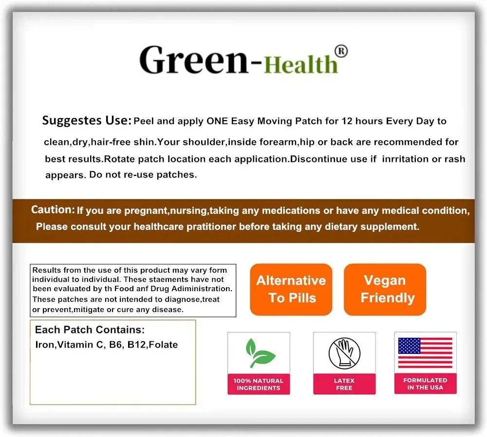 Iron Folate Transdermal Patches Vitamin C B6 B12 5-in-1 Blood Support 30 Patches estrogen patch