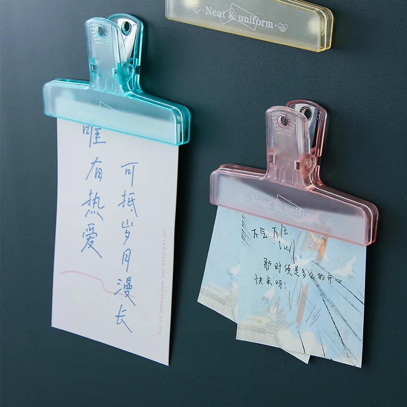 Transparent Colorful Binder Paper Clips with Magnet Stick on Blackboard or Fridge for Easy Storage Kitchen Office School Gadgets