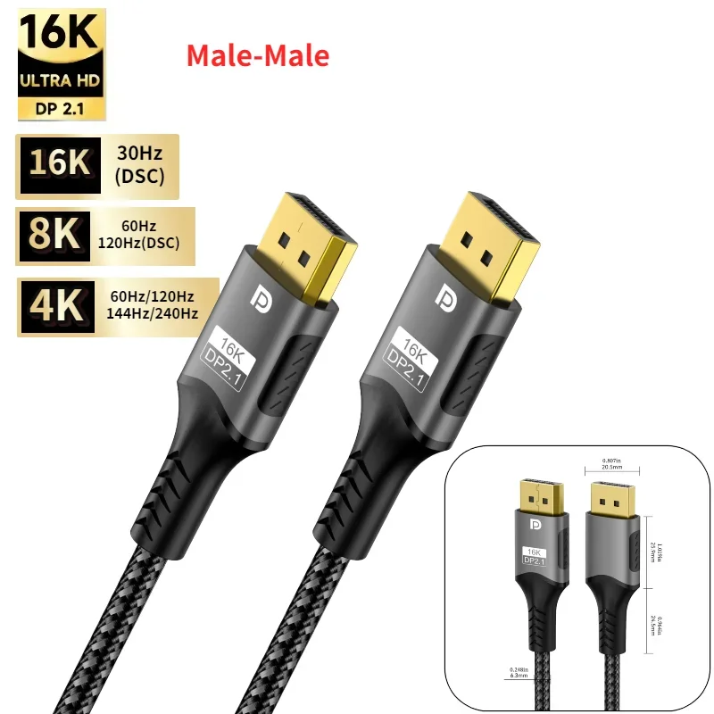 Ultra High-Speed DisplayPort Cable - Supports 8K@60Hz and 4K@240Hz for Monitors, Projectors, HDTVs