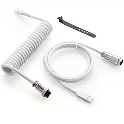 Enhanced Coiled USB - C Cable with Detachable Aviator Connector - 1.5M Double - Sleeved Braided USB - A to USB - C Cord (WHITE)
