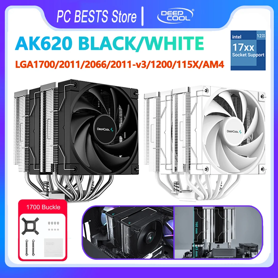 DEEPCOOL AK620 Black White CPU Air Cooling Radiator 6 Heatpipes Cooler Twin  Towers Intel 12th LGA1700 2011 115X 1200 AM4