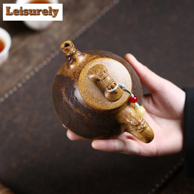 180ml Yixing Purple Clay Teapots Handmade Dragon Stone Scoop Pot Raw Ore The Keel Gold Sand Kettle With Strainer Zisha Tea Set