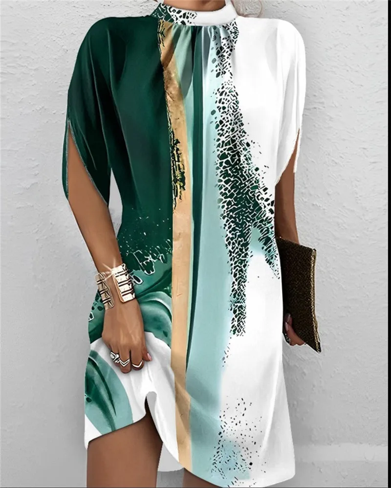 

Women Retro Print Mini Dresses Summer Casual Female Elegant Dress